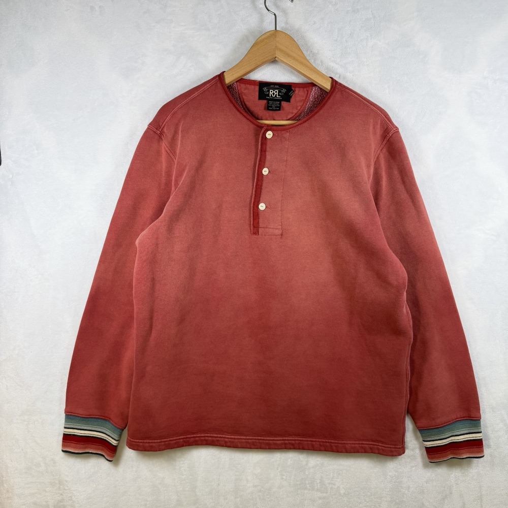 RRL Double RL Ralph Lauren Neck Sweatshirt Henley Fleece Lined Men's Size L